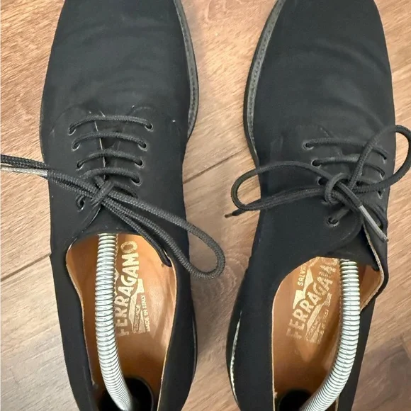 Salvatore Ferragamo Men's Black Canvas Derby Shoes Sz 11 D Made In Italy Casual - Picture 2 of 10